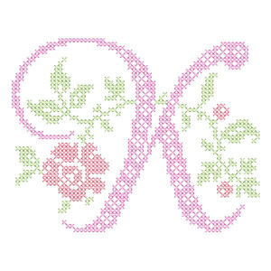 Matriz de bordado Monograma com Floral Letra K (Ponto Cruz)