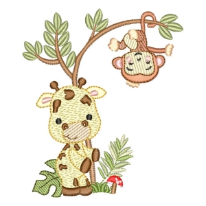 Safari Giraffe and Monkey (Quick Stitch) Embroidery Design