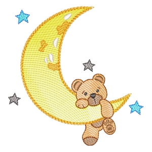 Teddy Bear on Moon (Quick Stitch) Embroidery Design