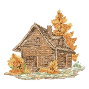 House in Autumn (Realistic) Embroidery Design