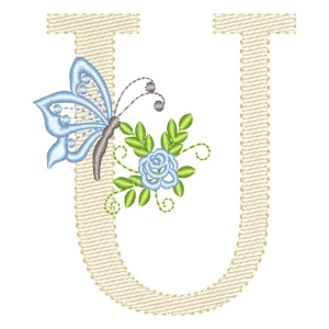 Matriz de bordado Monogram com Floral e Borboleta Letra U