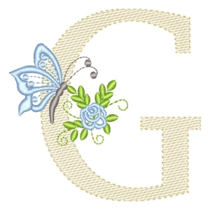Matriz de bordado Monogram com Floral e Borboleta Letra G