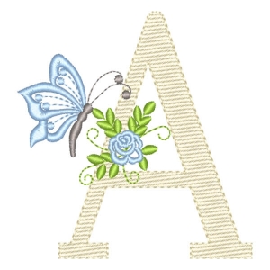 Matriz de bordado Monogram com Floral e Borboleta Letra A