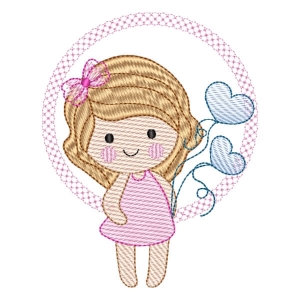 Girl with Heart Balloons (Quick Stitch) Embroidery Design
