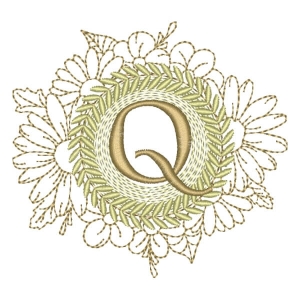 Matriz de bordado Monograma Floral Letra Q