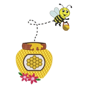Bee and Honey Embroidery Design