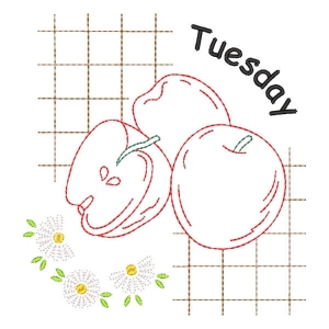 Tuesday with Apples Embroidery Design