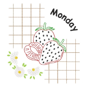 Monday with Strawberry Embroidery Design