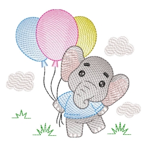 Matriz de bordado Elefante com Balão (Pontos Leves)