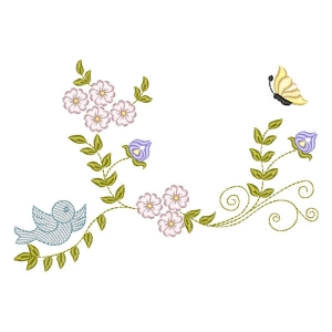 Flowers and Butterflies Embroidery Design