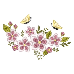 Flowers and Butterflies Embroidery Design