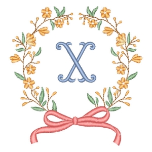 Alphabet in Flower Frame Letter X Embroidery Design
