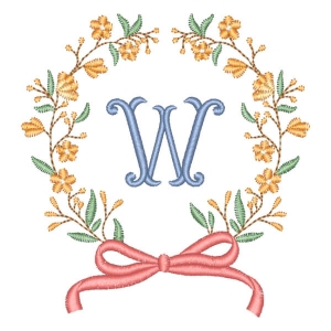 Alphabet in Flower Frame Letter W Embroidery Design