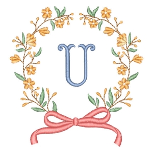 Alphabet in Flower Frame Letter U Embroidery Design