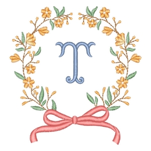 Alphabet in Flower Frame Letter T Embroidery Design