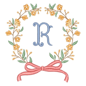 Alphabet in Flower Frame Letter R Embroidery Design