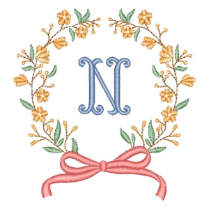 Matriz de bordado Alfabeto em Moldura Floral Letra N