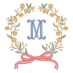 Alphabet in Flower Frame Letter M Embroidery Design