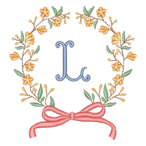 Alphabet in Flower Frame Letter L Embroidery Design