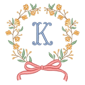 Alphabet in Flower Frame Letter K Embroidery Design