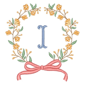 Alphabet in Flower Frame Letter I Embroidery Design