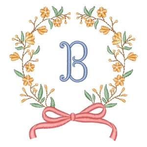 Alphabet in Flower Frame Letter B Embroidery Design