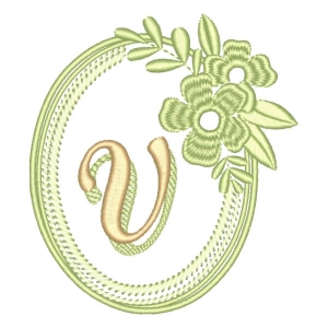 Matriz de bordado Alfabeto em Moldura Floral Letra V