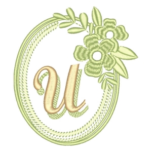 Matriz de bordado Alfabeto em Moldura Floral Letra U