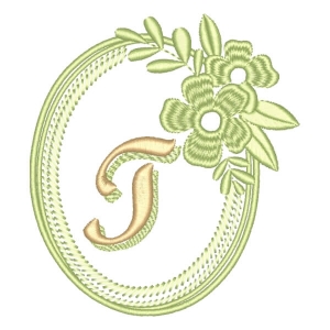 Matriz de bordado Alfabeto em Moldura Floral Letra T