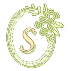 Matriz de bordado Alfabeto em Moldura Floral Letra S