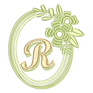 Matriz de bordado Alfabeto em Moldura Floral Letra R