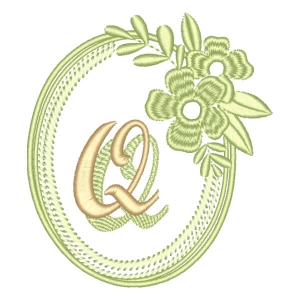 Matriz de bordado Alfabeto em Moldura Floral Letra Q