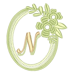 Matriz de bordado Alfabeto em Moldura Floral Letra N