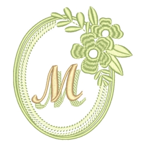 Matriz de bordado Alfabeto em Moldura Floral Letra M