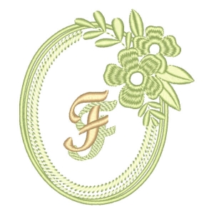 Matriz de bordado Alfabeto em Moldura Floral Letra F