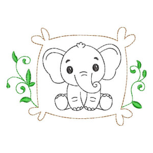 Contour Elephant Safari in Frame Embroidery Design
