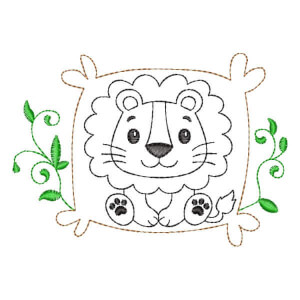 Contour Lion Safari in Frame Embroidery Design