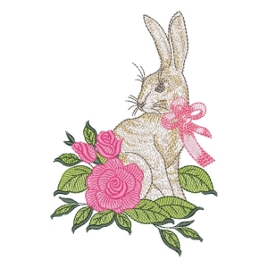 Bunny with Roses (Realistic) Embroidery Design