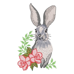 Bunny with Flowers (Realistic) Embroidery Design