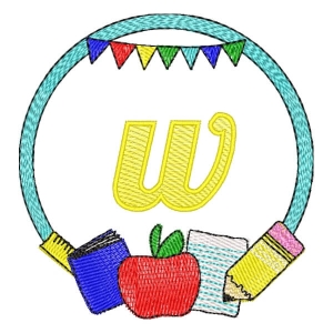 Back to School Frame Letter W Embroidery Design
