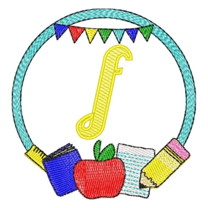 Back to School Frame Letter F Embroidery Design
