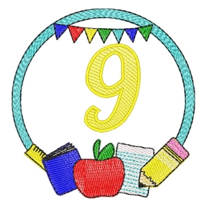 Back to School Frame Number 9 Embroidery Design