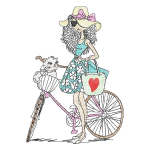 Girl with Bike Embroidery Design