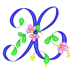 Monogram with Flower Letter X Embroidery Design