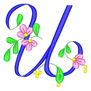 Monogram with Flower Letter U Embroidery Design