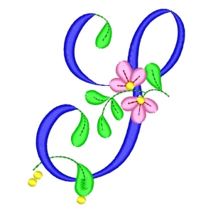 Monogram with Flower Letter S Embroidery Design