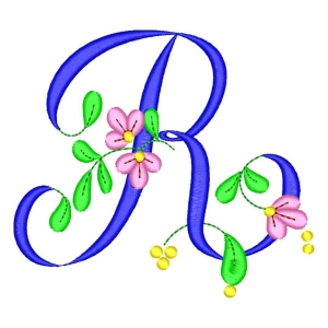 Monogram with Flower Letter R Embroidery Design