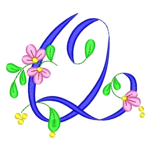 Monogram with Flower Letter Q Embroidery Design