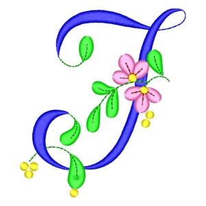 Monogram with Flower Letter I Embroidery Design
