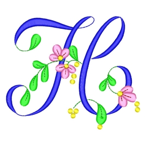 Monogram with Flower Letter H Embroidery Design
